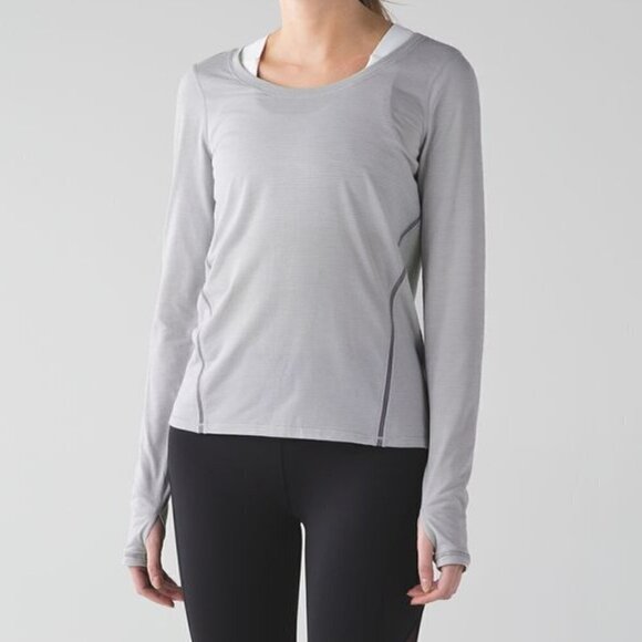 Lululemon Intensi-Tee Long Sleeve In Heathered Seal Grey / Battleship Sz 10 - Picture 1 of 10